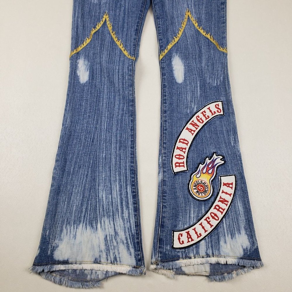 JNCO - Y2K RARE Flare Jeans California Road Angel Patch Embroidered - Picture 2 of 12